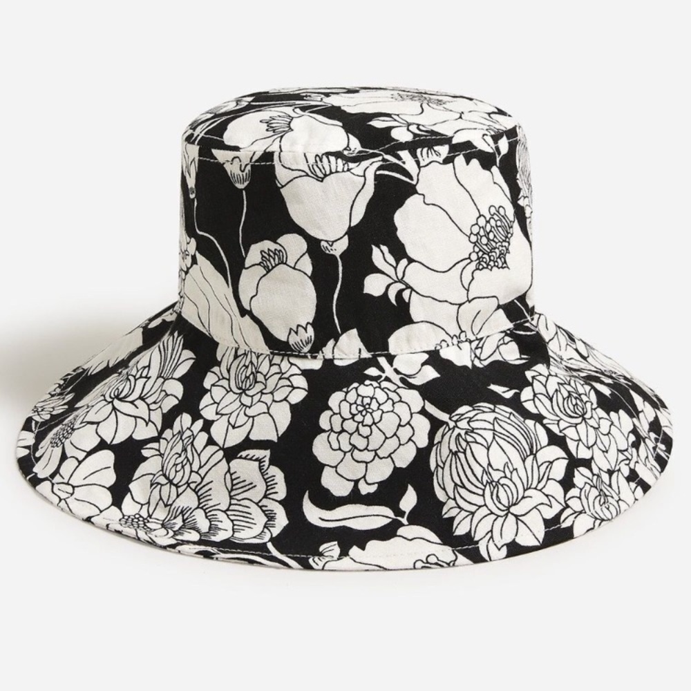 JCrew black and white floral linen bucket hat. New, never worn.